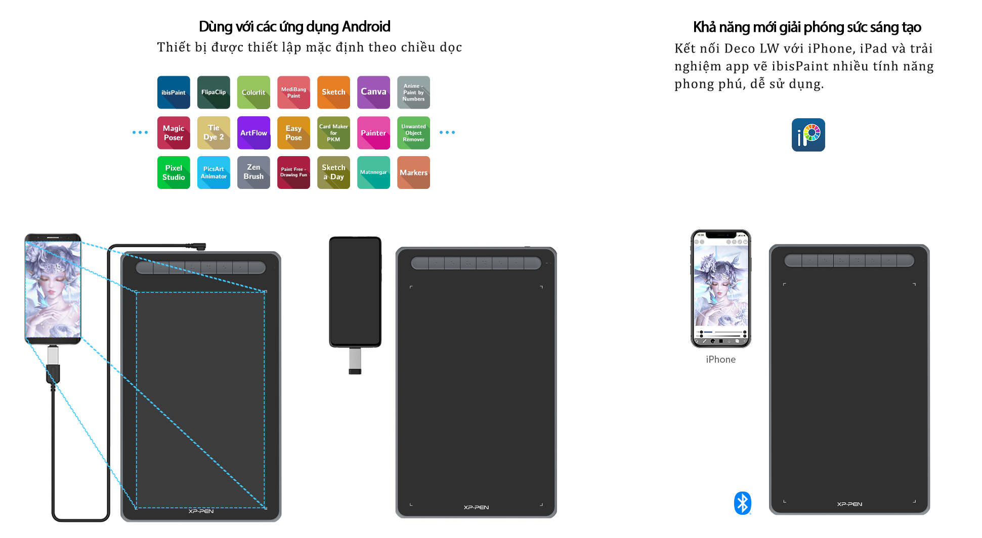 Bảng Vẽ Điện Tử XPPen Deco LW Wireless Chip X3 iOS Android Cảm Ứng Nghiêng - longbinh.com.vn