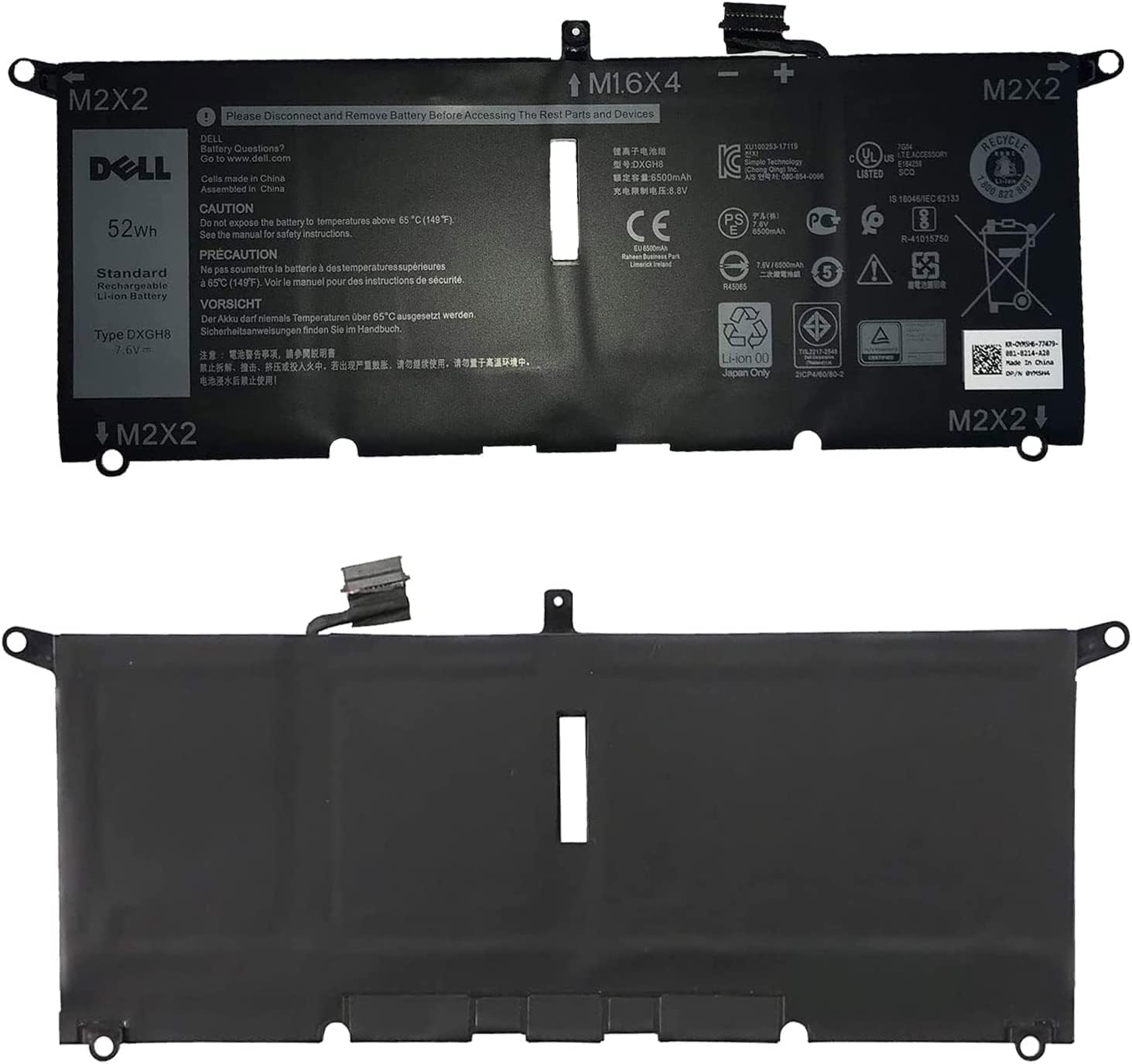 Batterie Dell DXGH8 52Wh - Compatible XPS 13 9370/9380/7390, Inspiron 13/14, Latitude 3301 Et Autres Modèles