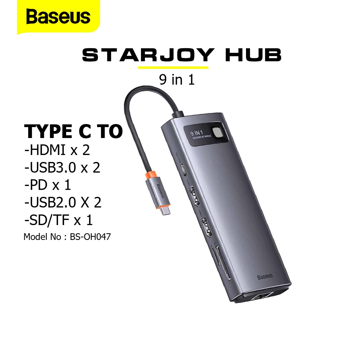 Bộ USB Hub Type C Baseus Starjoy 9 in 1 HDMI cho laptop, và điện thoại